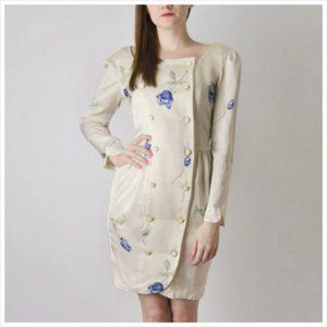 Vintage Silk floral secretary dress small from Japan